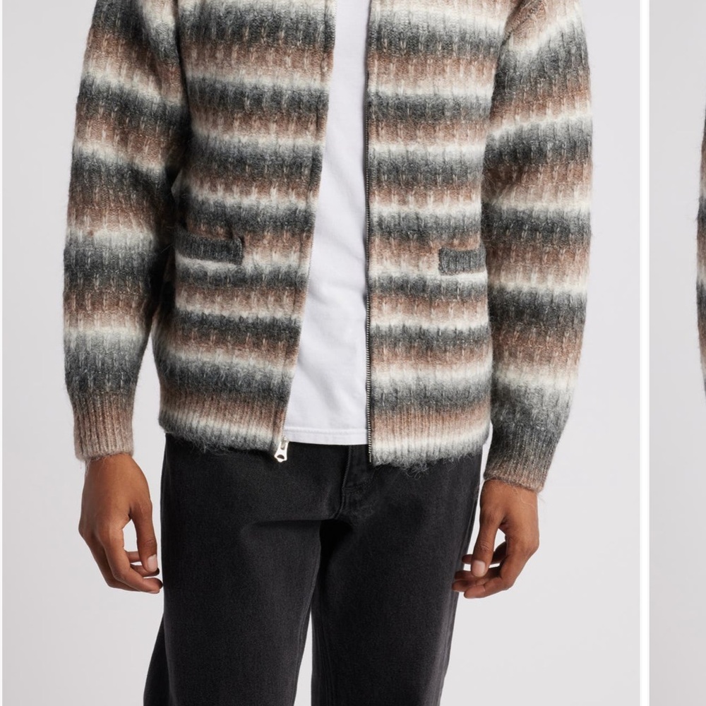 Obey Reggie- XL Gray and Cream Ombré zip up Cardigan - Picture 3 of 7
